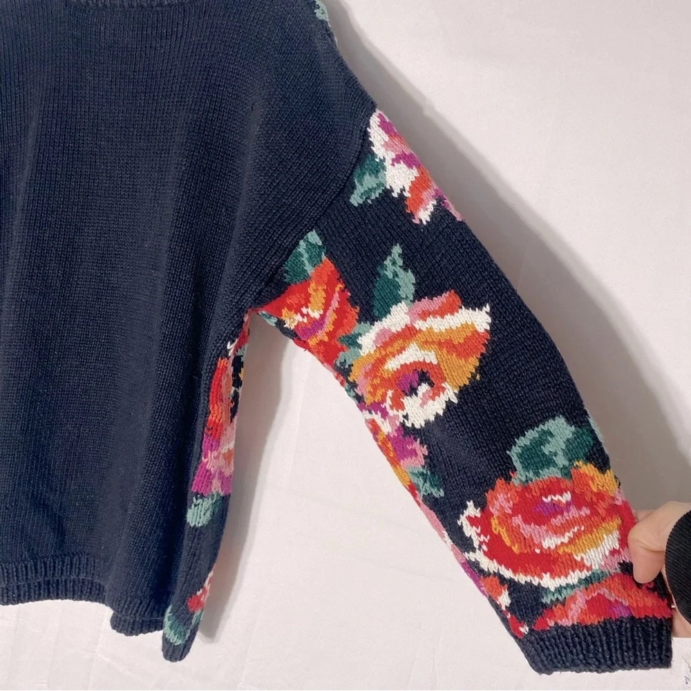 Vintage Paul Harris Ramie Cotton Floral Knit Crew Neck Sweater M Cottagecore - Picture 15 of 16